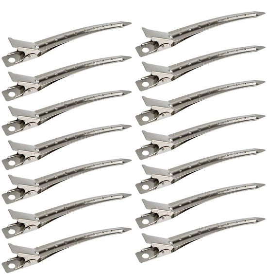 Pacchetto da 24 pezzi di clip a forma di becco d'anatra, 3,5 pollici clip alligatore in metallo inossidabile con fori per stili di capelli, colorazione capelli, argento.