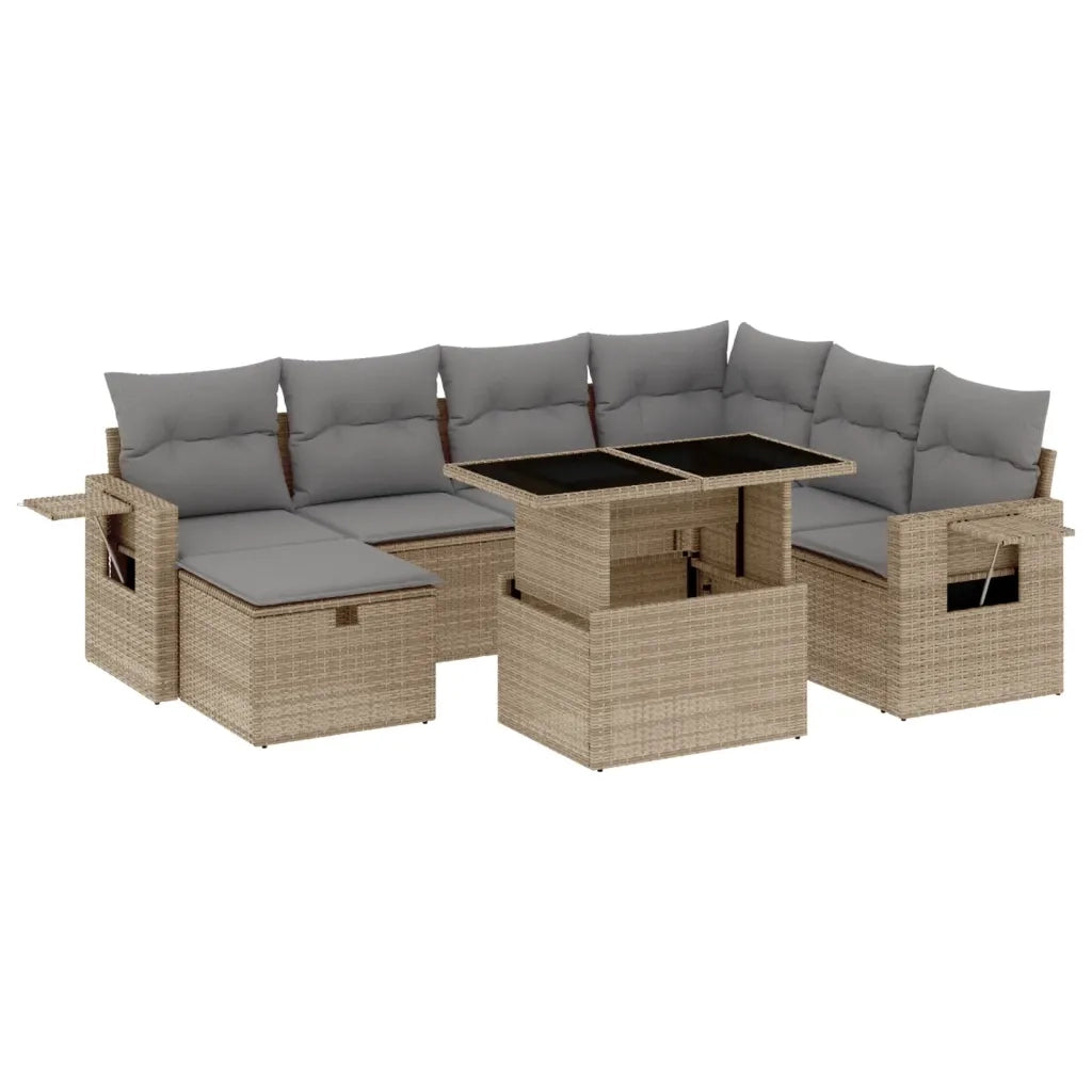 Set Divano da Giardino 8 pz con Cuscini Beige in Polyrattan