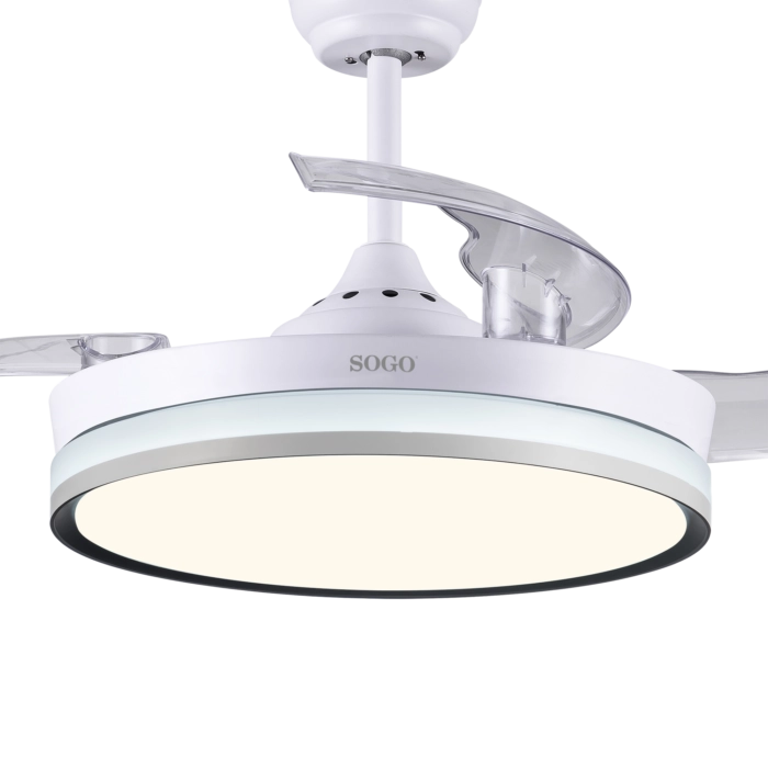 Ventilatore da soffitto 106 cm con luce LED 36W regolabile, motore DC silenzioso 6 velocità e telecomando, pale richiudibili - Sogo