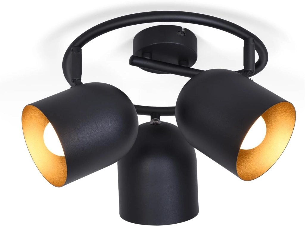 ZMH Faretto da soffitto 3 fiamme nero oro E14 lampada da soffitto girevole 350° soggiorno