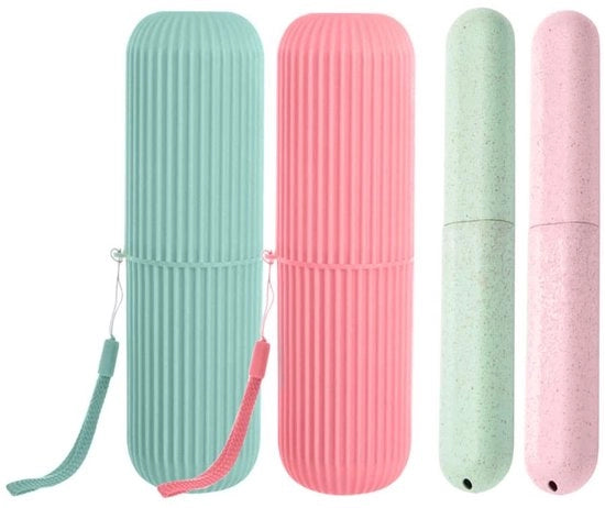 Oggetto multifunzionale per la cura dei denti, 4-delig, per viaggio - Contenitore per spazzolini da denti - Multifunzionale - Colore: verde/rosso - Dimensioni: 20,5 cm x 3,2 cm - Box per spazzolini da denti