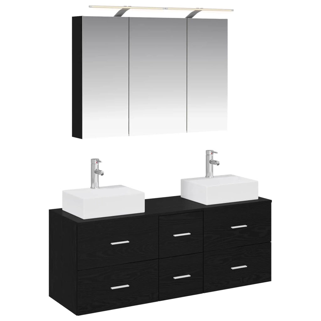 Set di mobili per il bagno 4 pcs Rovere Nero 3406816