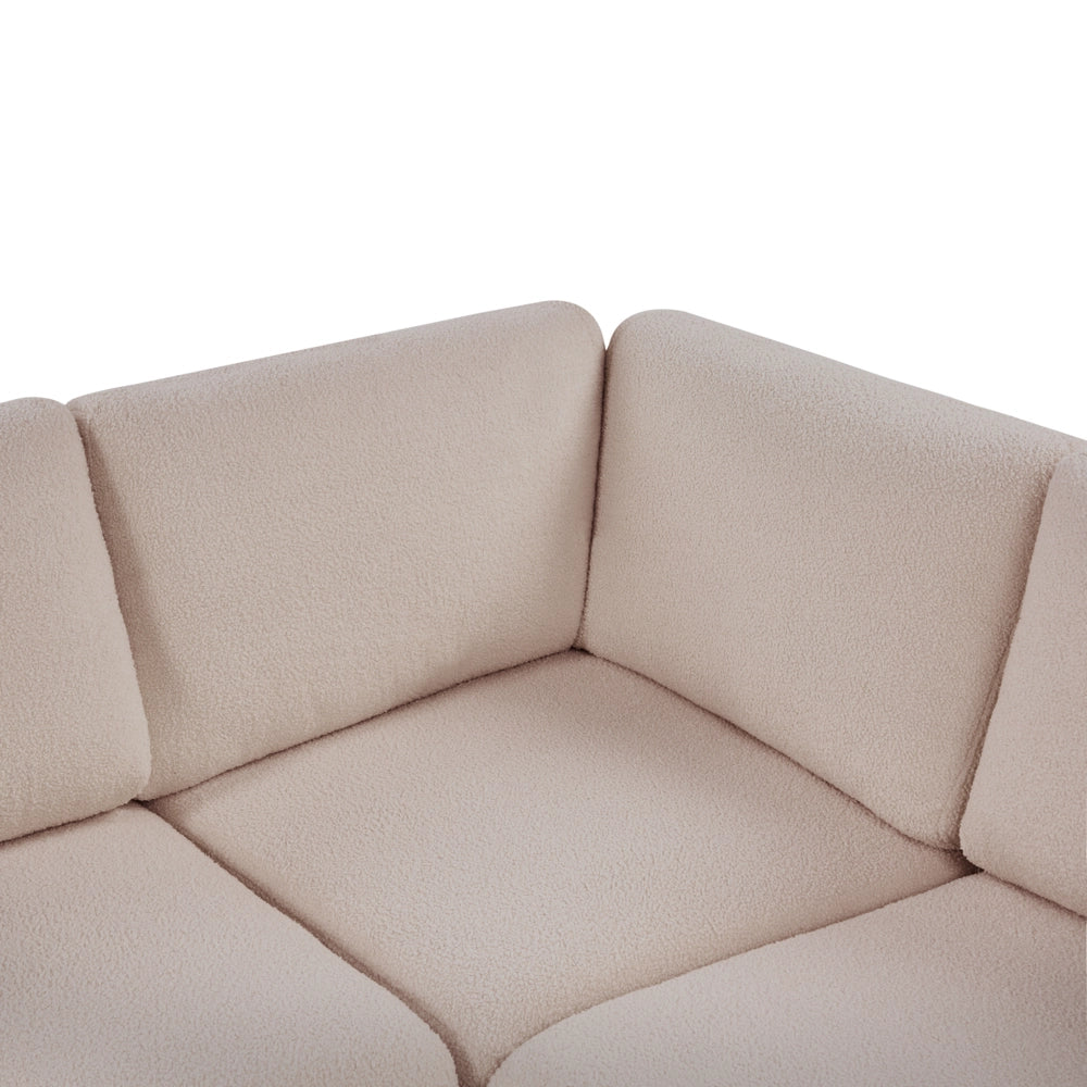Divano a 5 posti in tessuto bouclè modulare bouclè beige lato sinistro stile minimale moderno