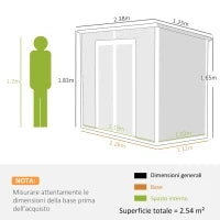 Casetta da Giardino in Resina con Pavimento, 2 Porte con Blocco, Finestra, 2.4 x 1.3 m, Grigio