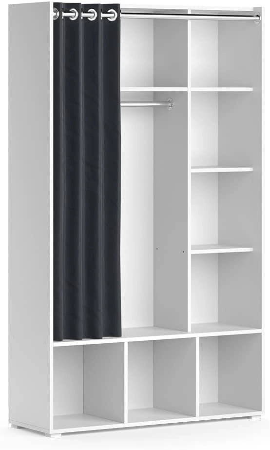 Armadio multifunzione Luigi, Bianco, 38 x 178.1 cm con binario per tendeper uno stoccaggio flessibile