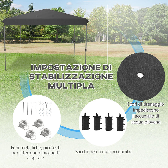 Gazebo Pieghevole 3.6x3.6m con Apertura a Bottone Altezza Regolabile e Borsa con Ruote Nero