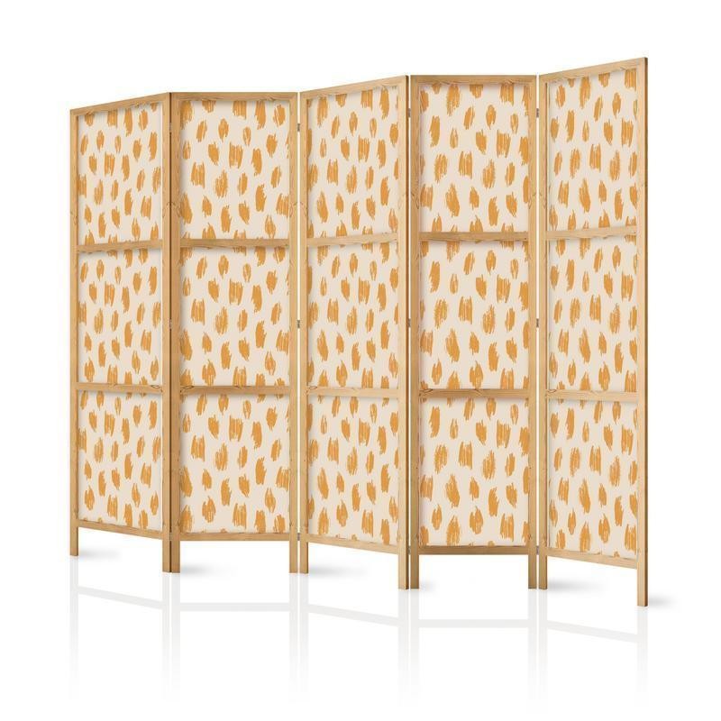 Paravento giapponese - Drawn Pattern in Dots and Spots - in Shades of Orange and Ecru Larghezza x Altezza Decor: 225x172