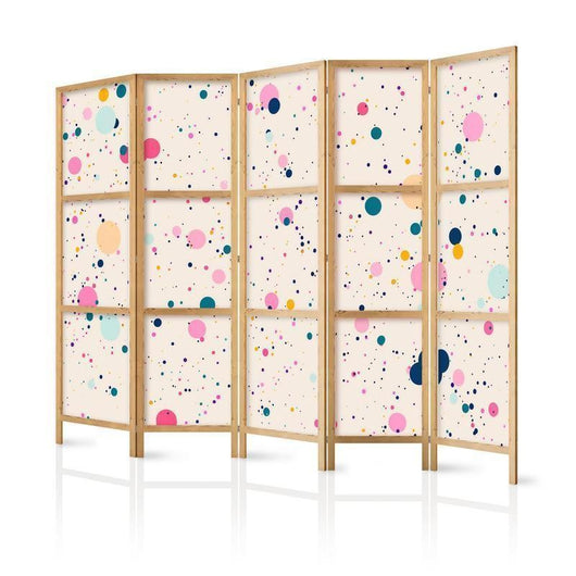 Paravento giapponese - Dots - Spots and Splashes Multicolored - Cheerful Pattern on a Light Pink Background Larghezza x Altezza Decor: 225x172