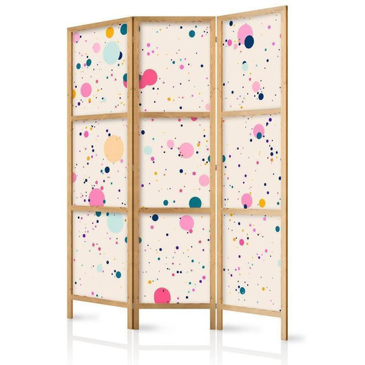 Paravento giapponese - Dots - Spots and Splashes Multicolored - Cheerful Pattern on a Light Pink Background Larghezza x Altezza Decor: 135x172