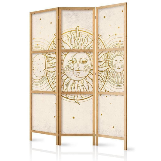 Paravento giapponese - Golden Sun and Moon - Artistic Illustration in Retro Style Larghezza x Altezza Decor: 135x172