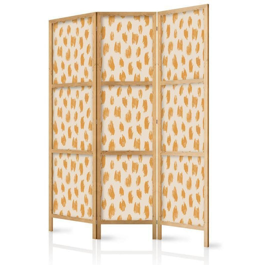 Paravento giapponese - Drawn Pattern in Dots and Spots - in Shades of Orange and Ecru Larghezza x Altezza Decor: 135x172
