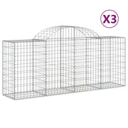Cestini gabbioni recinzione a gabbia muro di contenimento ad arco 3 pezzi 200 x 50 x 80/100 cm ferro zincato argento 02_0040761