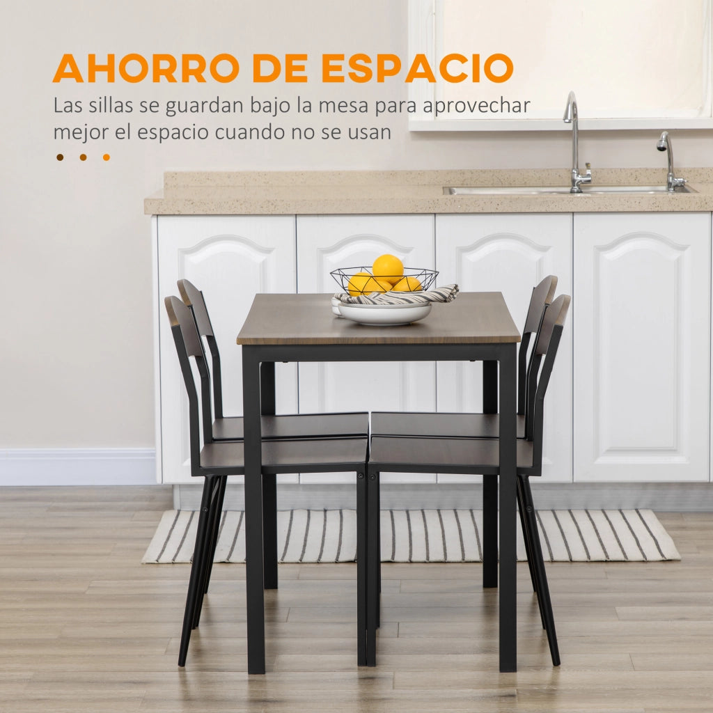 Set tavolo da pranzo con 4 sedie ¨C Xylo ¨C struttura metallo nero, marrone scuro