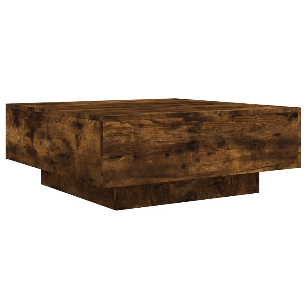 Tavolino da Soggiorno con Luci LED Rovere Fumo 80x80x31 cmcod mxl 134047