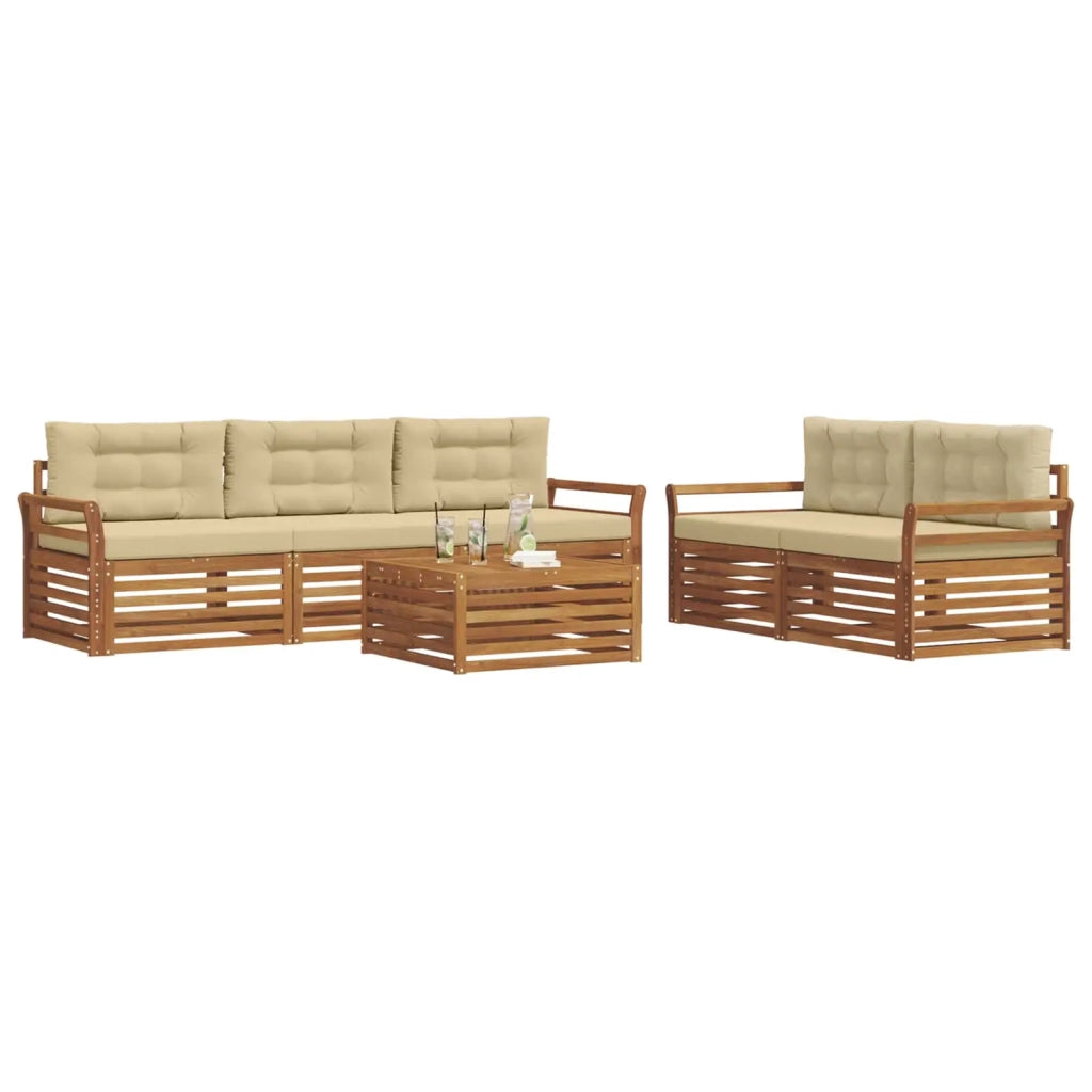 Set di divani da esterno con cuscino 6 pcs Naturale e Beige 3373023