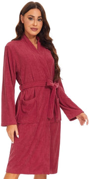 Giacca da camera per donna in cotone soffice, leggera, per sauna, colore vino