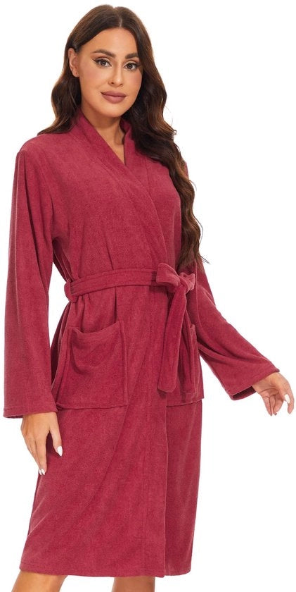 Giacca da camera per donna in cotone soffice, leggera, per sauna, colore vino