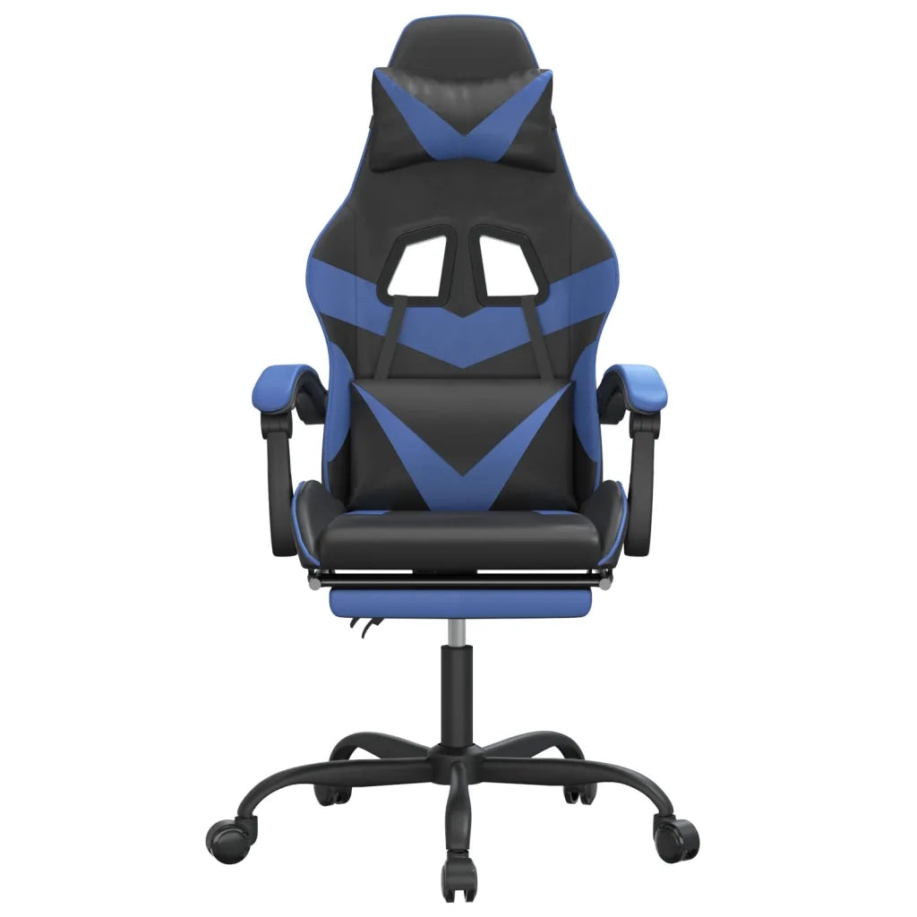 Sedia da Gaming Girevole con Poggiapiedi Nero e Blu Similpelle cod mxl 66227