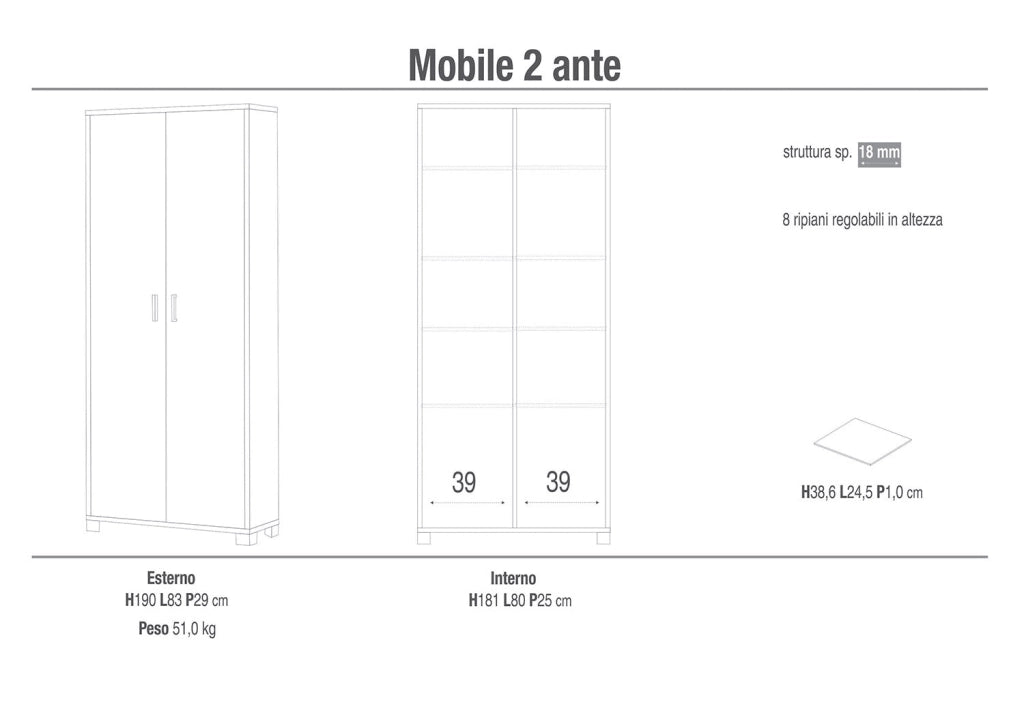 Armadio Multiuso 2 Ante 83x190x29 cm Cemento/Ossido Bianco