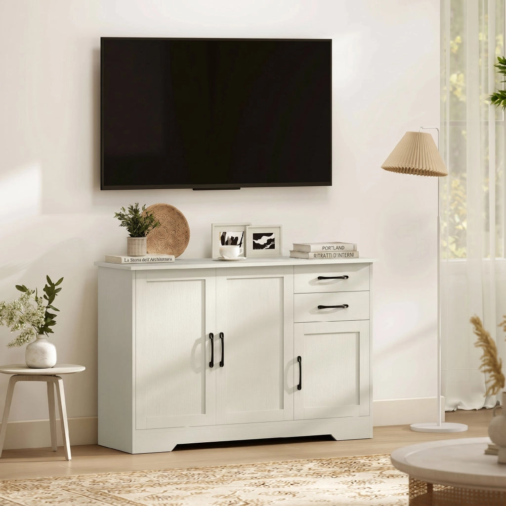 Mobile Cucina 120x38x79 cm con 2 Cassetti e 3 Armadietti Ripiani Regolabili in MDF Crema