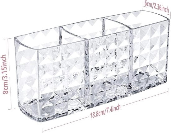 Organizzatore di cosmetici in acrilato trasparente, 3 scomparti, per pennelli e matite per occhi, labbra e altre attrezzature da trucco.