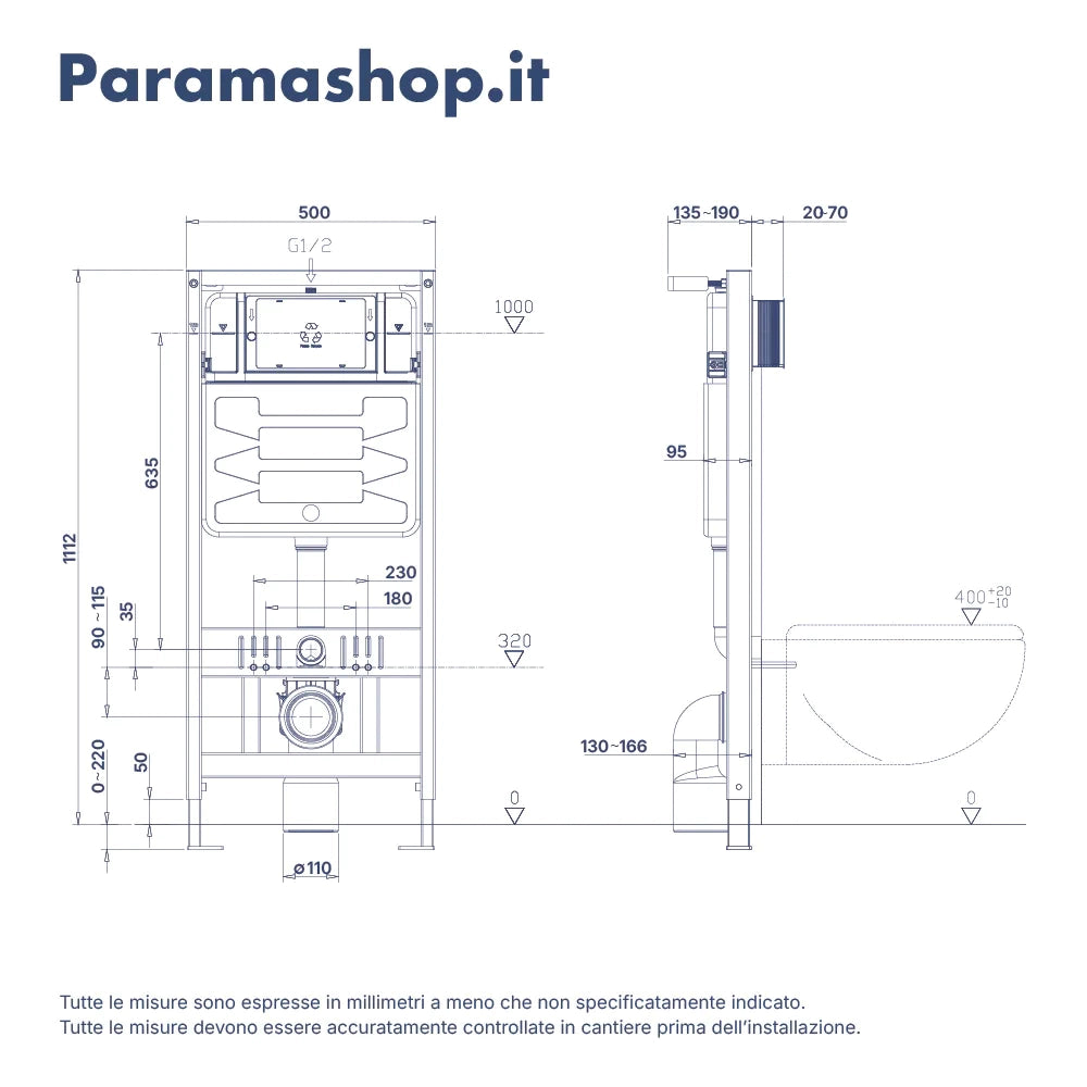 Kit WC sospeso e sistema di scarico da incasso mod. Parigi bianco opaco