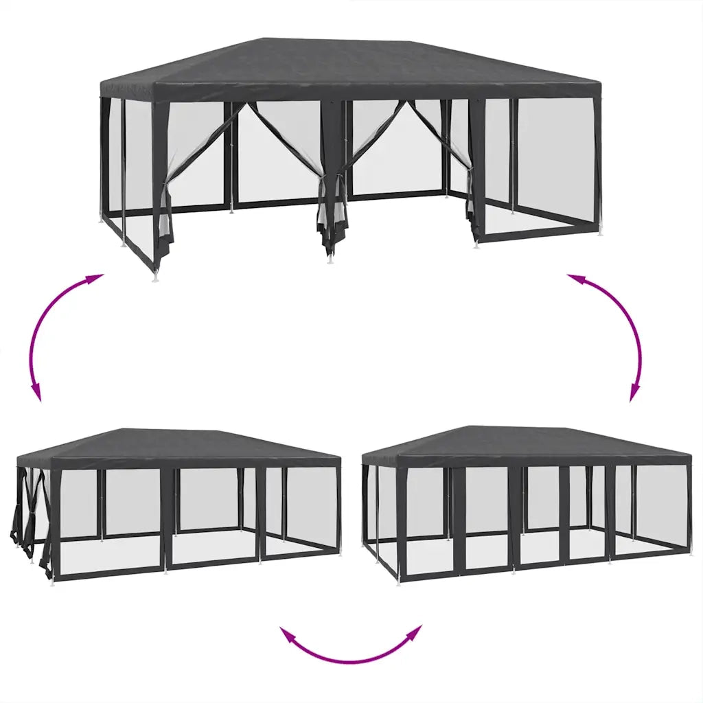 Tenda per Feste con 10 Pareti in Rete-Tenda da campeggio Antracite 6x4 m in HDPE