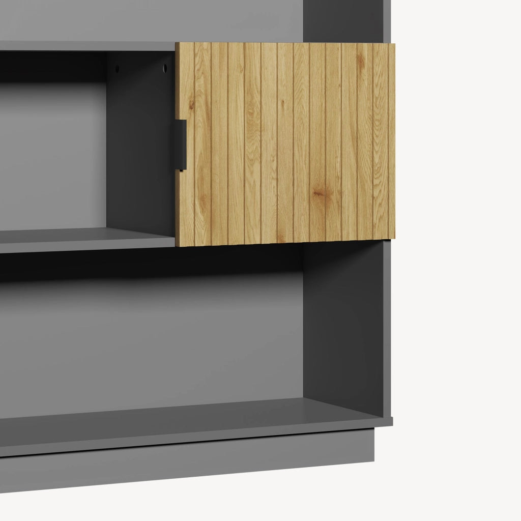 Libreria Bassa Verhundar Scaffale a 3 Livelli con Vani Aperti e Chiusi con Ante 102x120x30 cm Grigio / color Legno [en.casa]