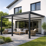 Pergola bioclimatica motorizzata Ombréa 4x8M addossata – Antracite e Bianca