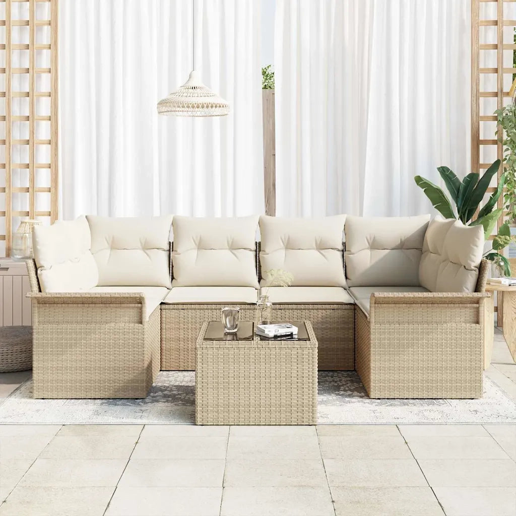 Set Divano da Giardino 7 pcs Beige Poly Rattan 3345261