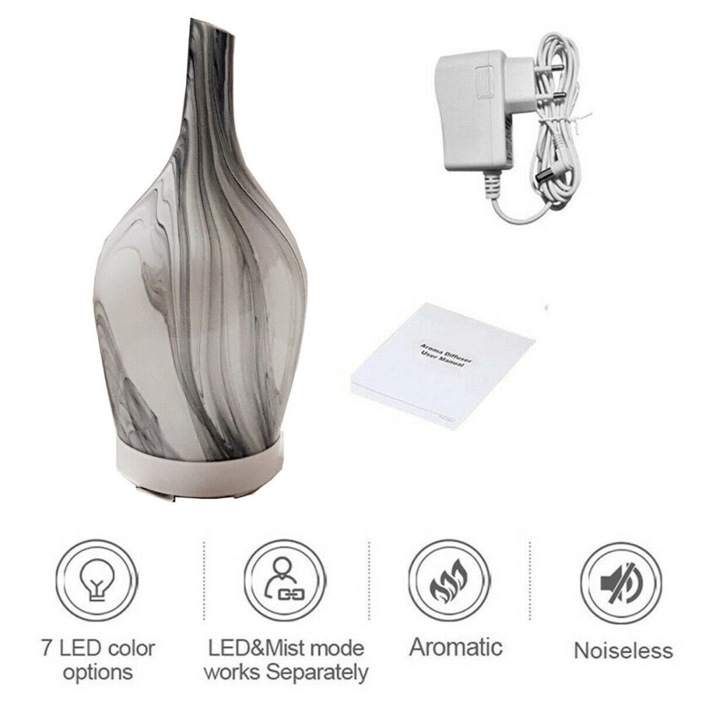 Trade Shop - Diffusore Oli Vetro Cromoterapia Aromaterapia Umidificatore Bianco E Nero 03 Led -