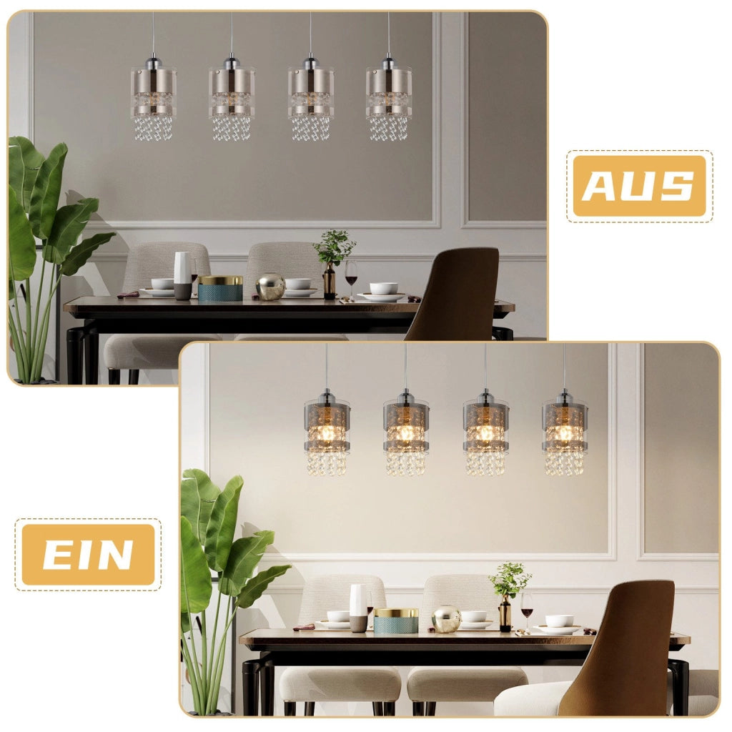 Lampada a Sospensione ZMH Moderna con Cristalli 4 Luci Regolabile Vetro per Sala da Pranzo Senza Lampadina 150cm