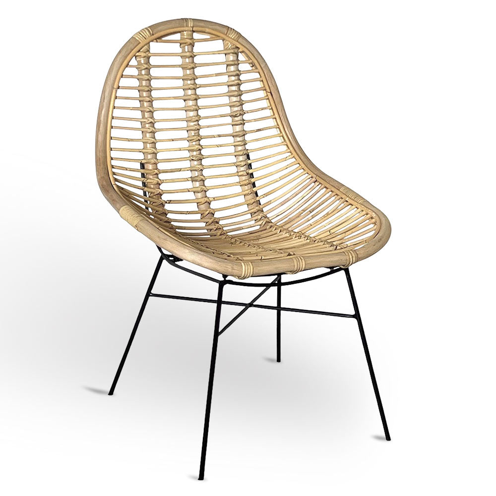 Poltrona sedia bety in vero legno di bambù di con gambe in ferro verniciato