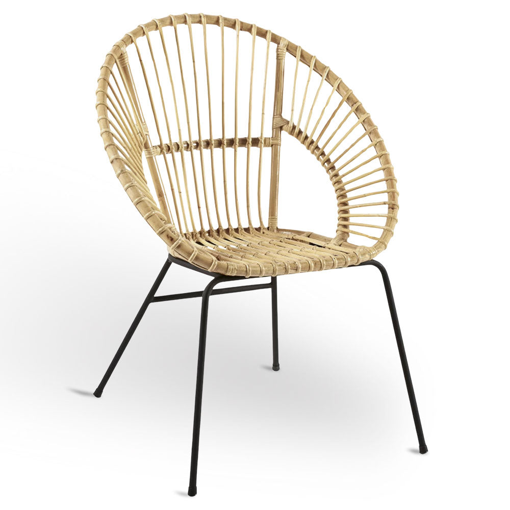 Poltrona sedia fera in vero legno di bambù con gambe in ferro verniciato