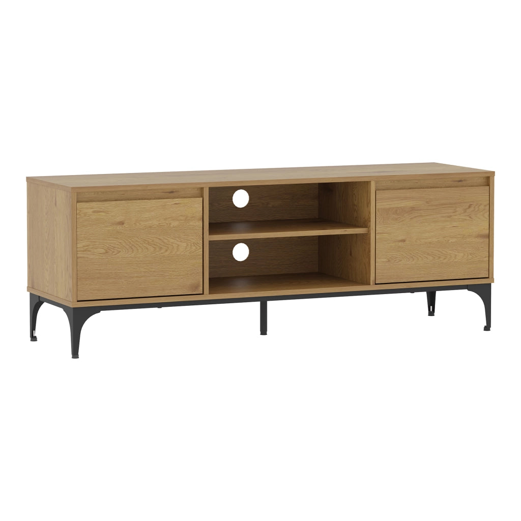 Mobile Porta TV Kistiandi a Vani Aperti e Chiusi con Ante 140 x 40 x 50 cm - Effetto Rovere Scuro [en.casa]