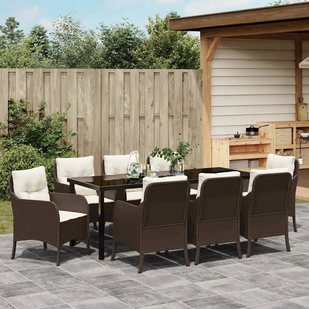 Set da Pranzo per Giardino con cuscino 9 pcs Marrone polyrattan 3380161