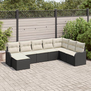 Set divano da giardino da 8 pezzi con cuscini in polyrattan nero