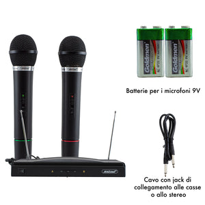Microfoni Wireless per Karaoke Ricevitore 2 Canali Canto e Presentazioni