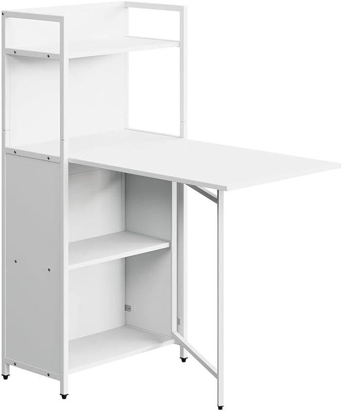 Scrivania Savio, Bianco, 57 x 30 cm con piano del tavolo pieghevole, utilizzabile come tavolo a parete pieghevole con ripiani
