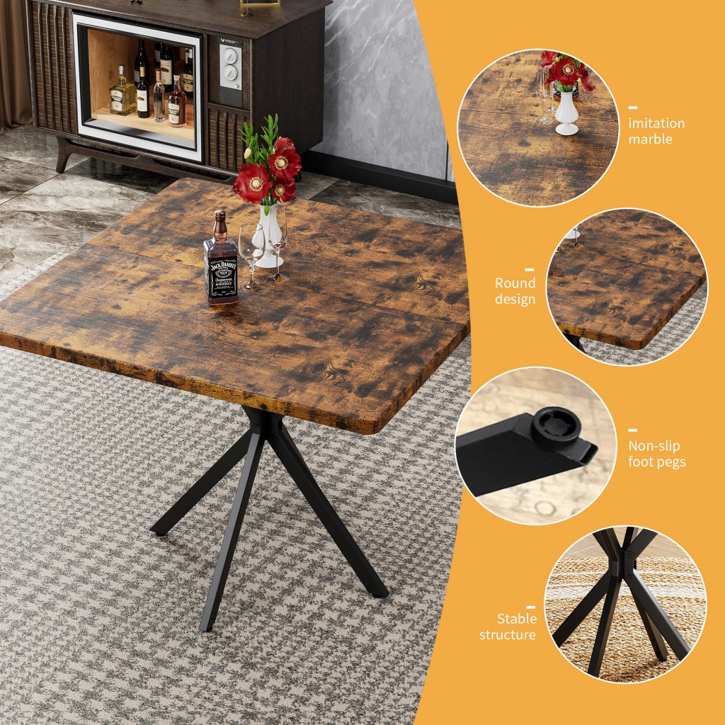 Tavolo da pranzo quadrato per 4-6 persone con 4 gambe in ferro in MDF e metallo marrone per cucina e sala da pranzo