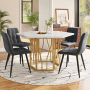 Tavolo da pranzo esagonale con piano effetto marmo e base in metallo, per soggiorno, 115,5 × 100 × 75 cm