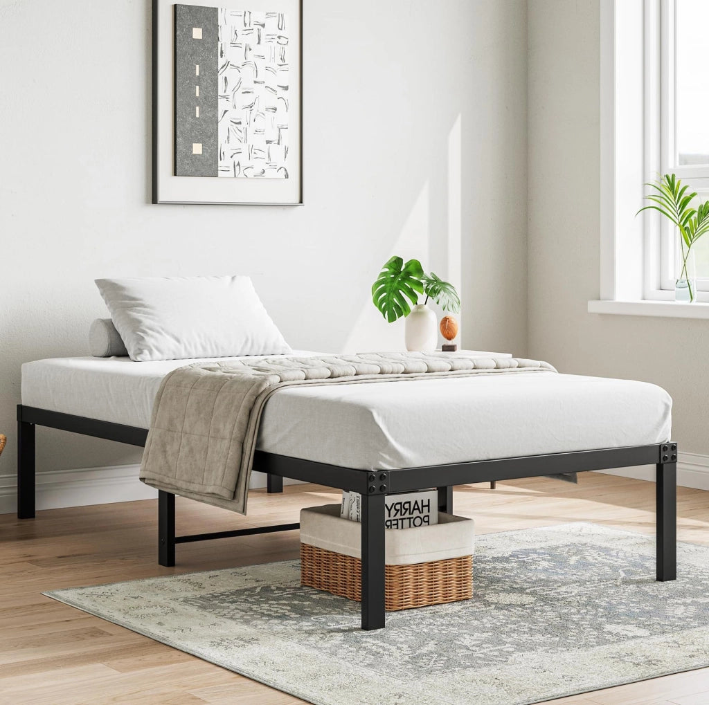 Letto singolo in metallo 90x200 cm nero con rete a doghe