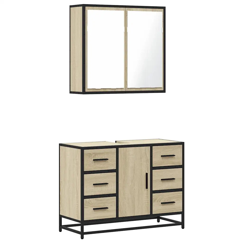 Set Mobili da Bagno 2 pz Rovere Sonoma in Legno Multistrato