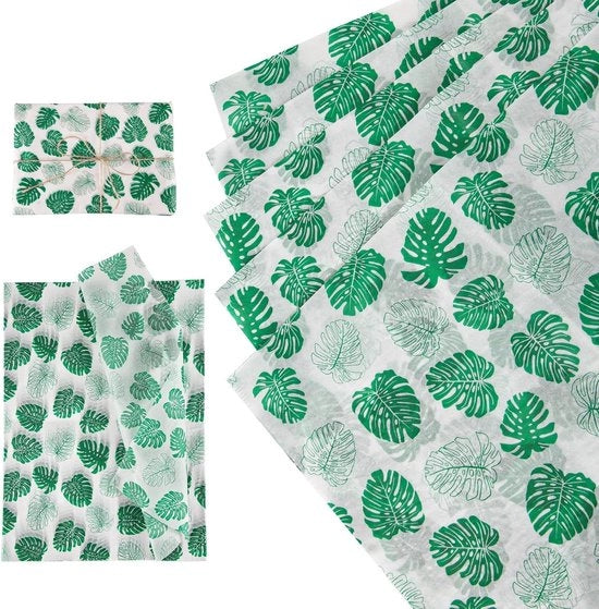 Papier da Regalo con Disegno di Foglie Hawaii - 30 Fogli - Verde - Per Natale, Matrimonio e Festa di Compleanno - Carta da Imballo Artigianale