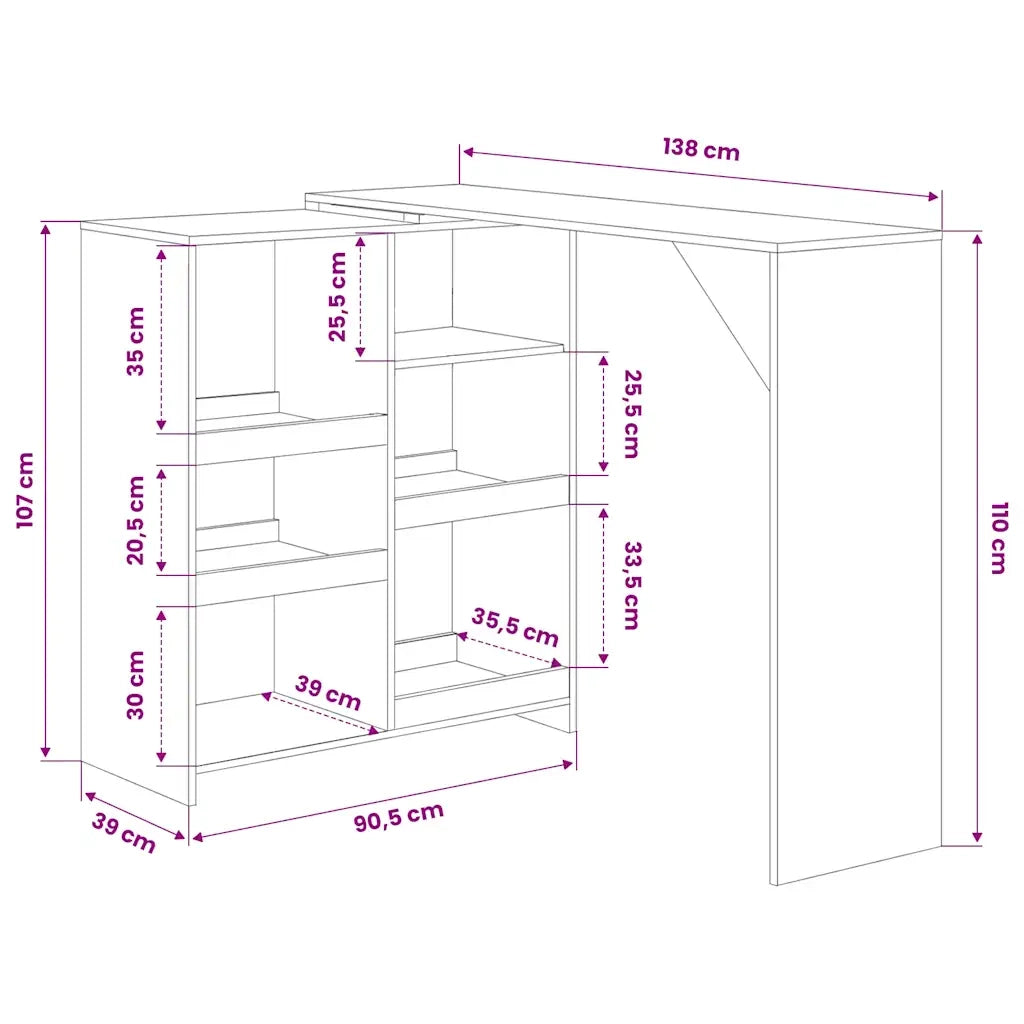Tavolo da Bar con Scaffale Mobile Nero 138x39x110 cm