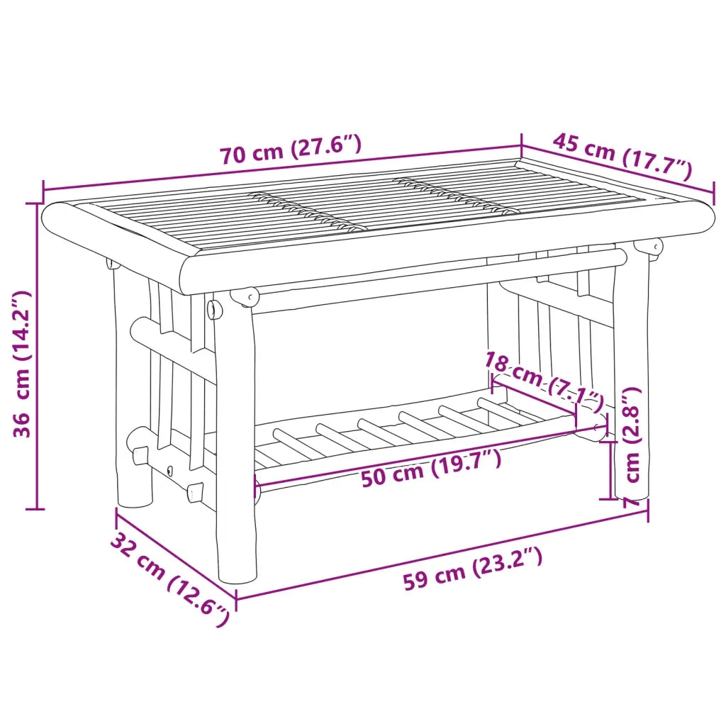 Tavolino da Salotto-Tavolino da soggiorno-Tavolo 70x45x36 cm in Bamb¨´