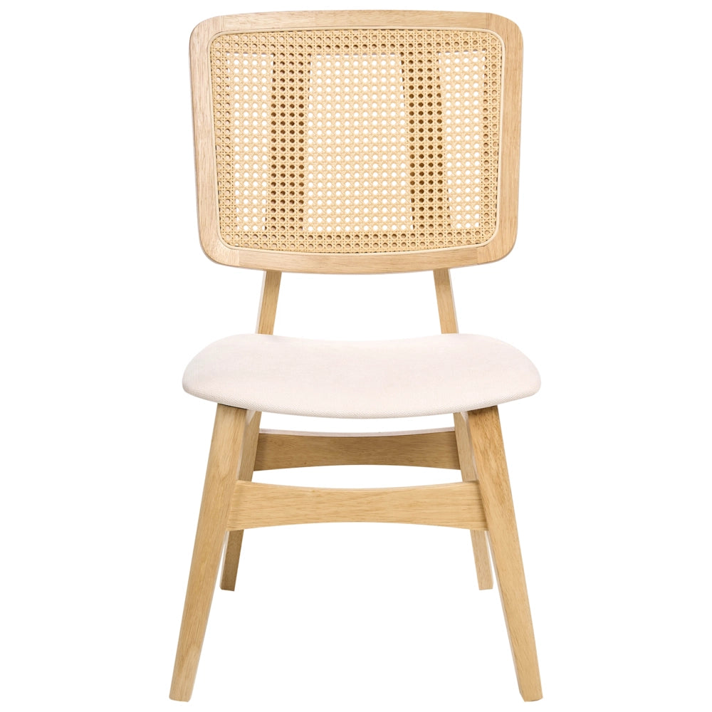 Set di 2 sedie da pranzo Sedute imbottite in poliestere marrone chiaro Schienale in tessuto Telaio in legno laccato senza braccioli Stile retrò