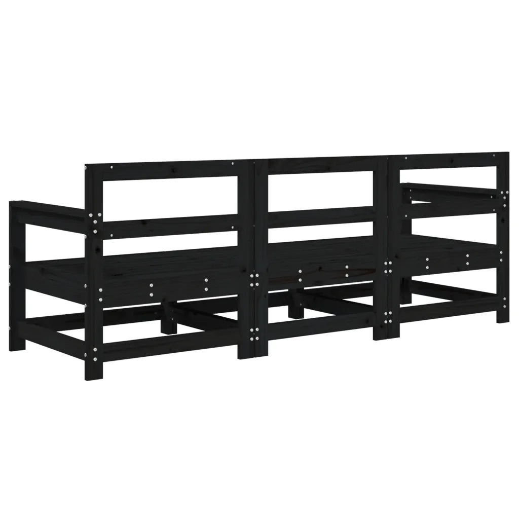 Set Salotto da Giardino 3 pz Nero in Legno Massello di Pino
