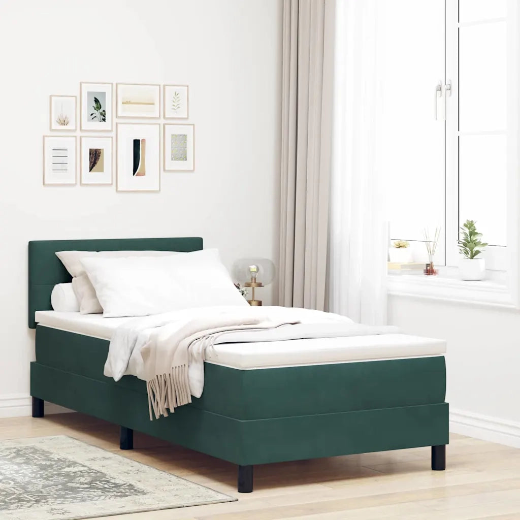 Letto a molle con materasso-Struttura Letto con Materasso Verde Scuro 90 x 200 cm Velluto 139102