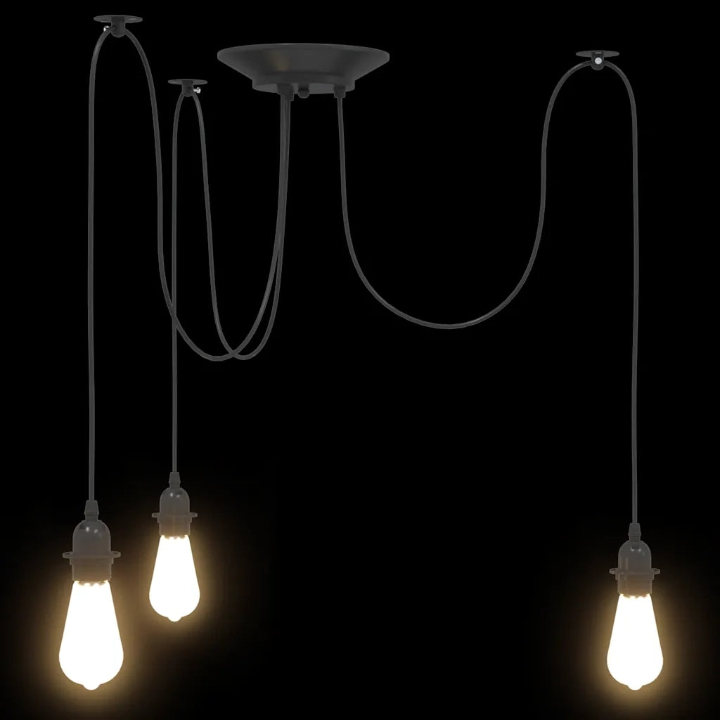 Lampada a Sospensione con 3 Portalampada E27 in Metallo Nero CFW6806044